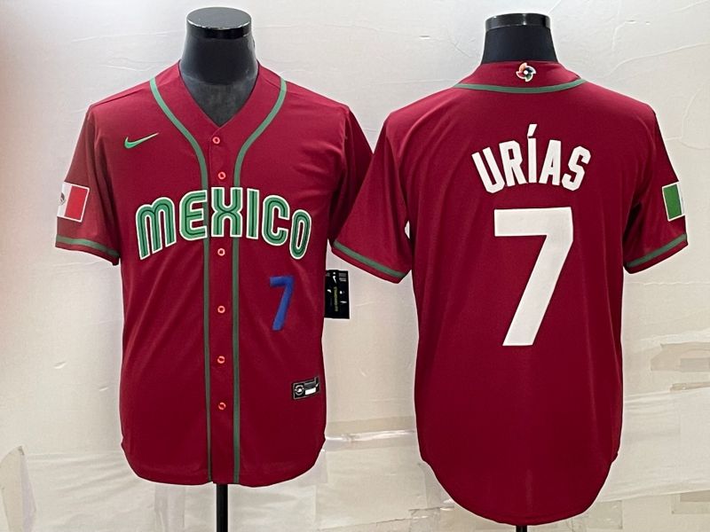 Men 2023 World Cub Mexico #7 Urias Red Nike MLB Jersey28